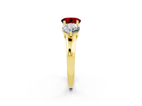 Yellow gold Round Cut Ruby Three-Stone Ring with Prong Setting and Classic Band_2