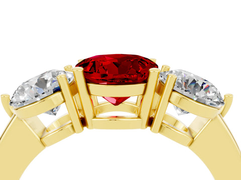Yellow gold Round Cut Ruby Three-Stone Ring with Prong Setting and Classic Band_4