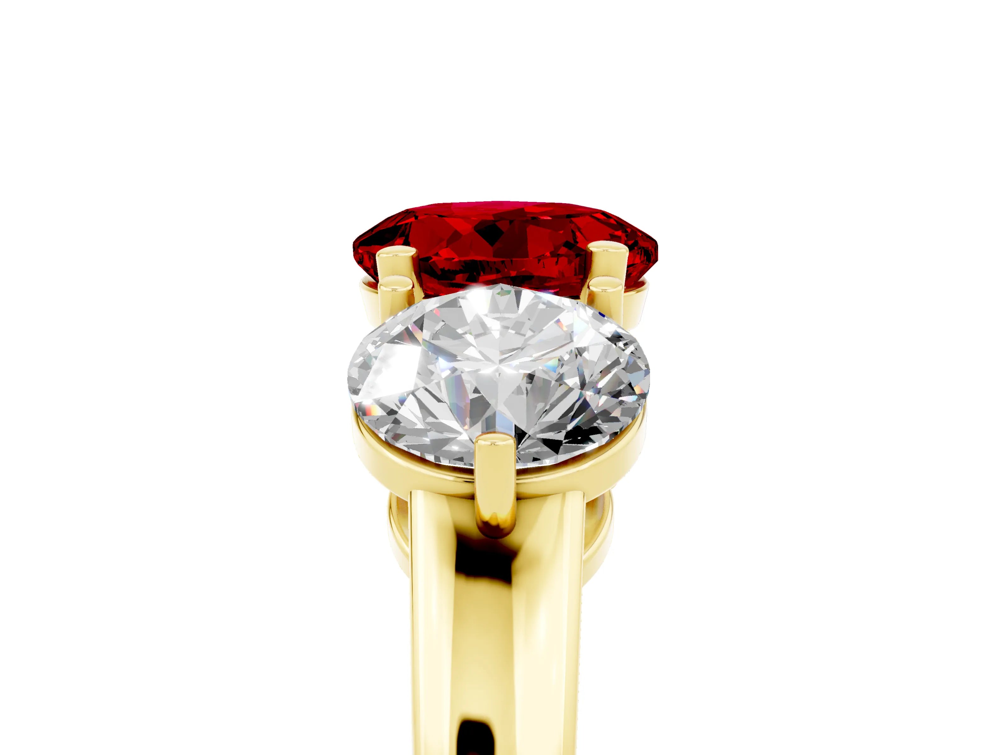 Yellow gold Round Cut Ruby Three-Stone Ring with Prong Setting and Classic Band_5