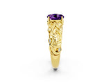 Yellow gold Round Cut Solitaire Amethyst Leaf-Inspired Vine Band Ring with Prong Setting_2