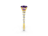 Yellow gold Round Cut Solitaire Amethyst Ring with Pave Band and Four-Prong Setting_2