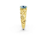 Yellow gold Round Cut Solitaire Aquamarine Leaf-Inspired Vine Band Ring with Prong Setting_2