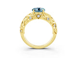 Yellow gold Round Cut Solitaire Aquamarine Leaf-Inspired Vine Band Ring with Prong Setting_3