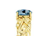 Yellow gold Round Cut Solitaire Aquamarine Leaf-Inspired Vine Band Ring with Prong Setting_5