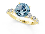 Yellow gold Round Cut Solitaire Aquamarine Ring with Pave Band and Four-Prong Setting_1