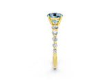 Yellow gold Round Cut Solitaire Aquamarine Ring with Pave Band and Four-Prong Setting_2