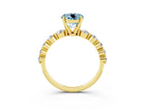 Yellow gold Round Cut Solitaire Aquamarine Ring with Pave Band and Four-Prong Setting_3
