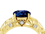 Yellow gold Round Cut Solitaire Blue Sapphire Leaf-Inspired Vine Band Ring with Prong Setting_4