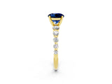 Yellow gold Round Cut Solitaire Blue Sapphire Ring with Pave Band and Four-Prong Setting_2