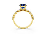 Yellow gold Round Cut Solitaire Blue Sapphire Ring with Pave Band and Four-Prong Setting_3