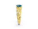 Yellow gold Round Cut Solitaire Blue Topaz Leaf-Inspired Vine Band Ring with Prong Setting_2