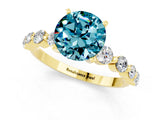 Yellow gold Round Cut Solitaire Blue Topaz Ring with Pave Band and Four-Prong Setting_1