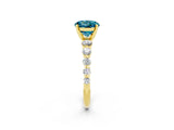 Yellow gold Round Cut Solitaire Blue Topaz Ring with Pave Band and Four-Prong Setting_2