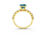 Yellow gold Round Cut Solitaire Blue Topaz Ring with Pave Band and Four-Prong Setting_3