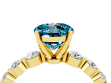 Yellow gold Round Cut Solitaire Blue Topaz Ring with Pave Band and Four-Prong Setting_4