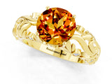 Yellow gold Round Cut Solitaire Citrine Leaf-Inspired Vine Band Ring with Prong Setting_1
