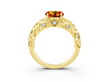 Yellow gold Round Cut Solitaire Citrine Leaf-Inspired Vine Band Ring with Prong Setting_3