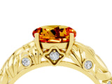 Yellow gold Round Cut Solitaire Citrine Leaf-Inspired Vine Band Ring with Prong Setting_4