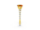 Yellow gold Round Cut Solitaire Citrine Ring with Pave Band and Four-Prong Setting_2