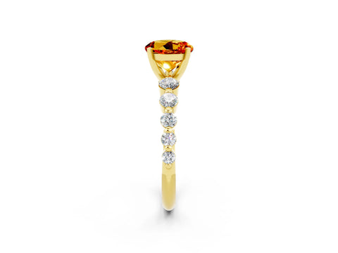 Yellow gold Round Cut Solitaire Citrine Ring with Pave Band and Four-Prong Setting_2