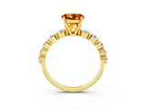 Yellow gold Round Cut Solitaire Citrine Ring with Pave Band and Four-Prong Setting_3