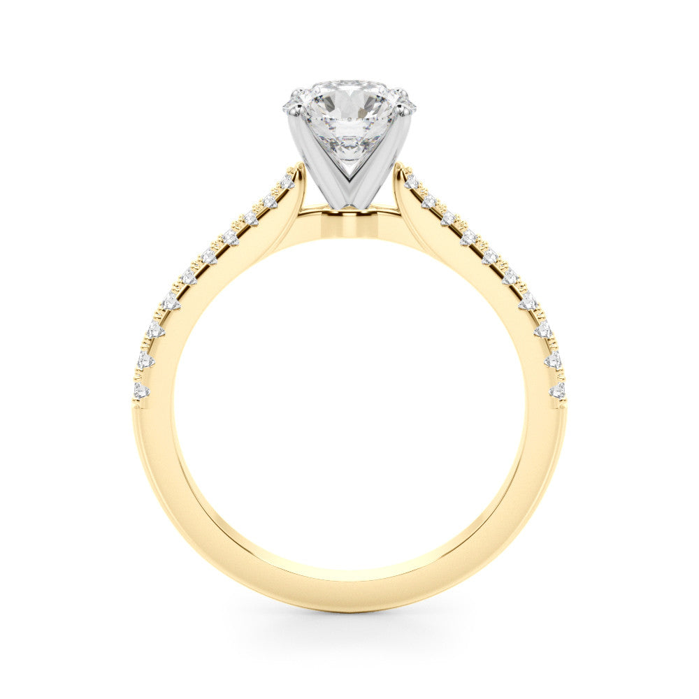 Yellow gold Round Cut Solitaire Diamond Engagement Ring with Pave Band and Four-Prong Setting 2