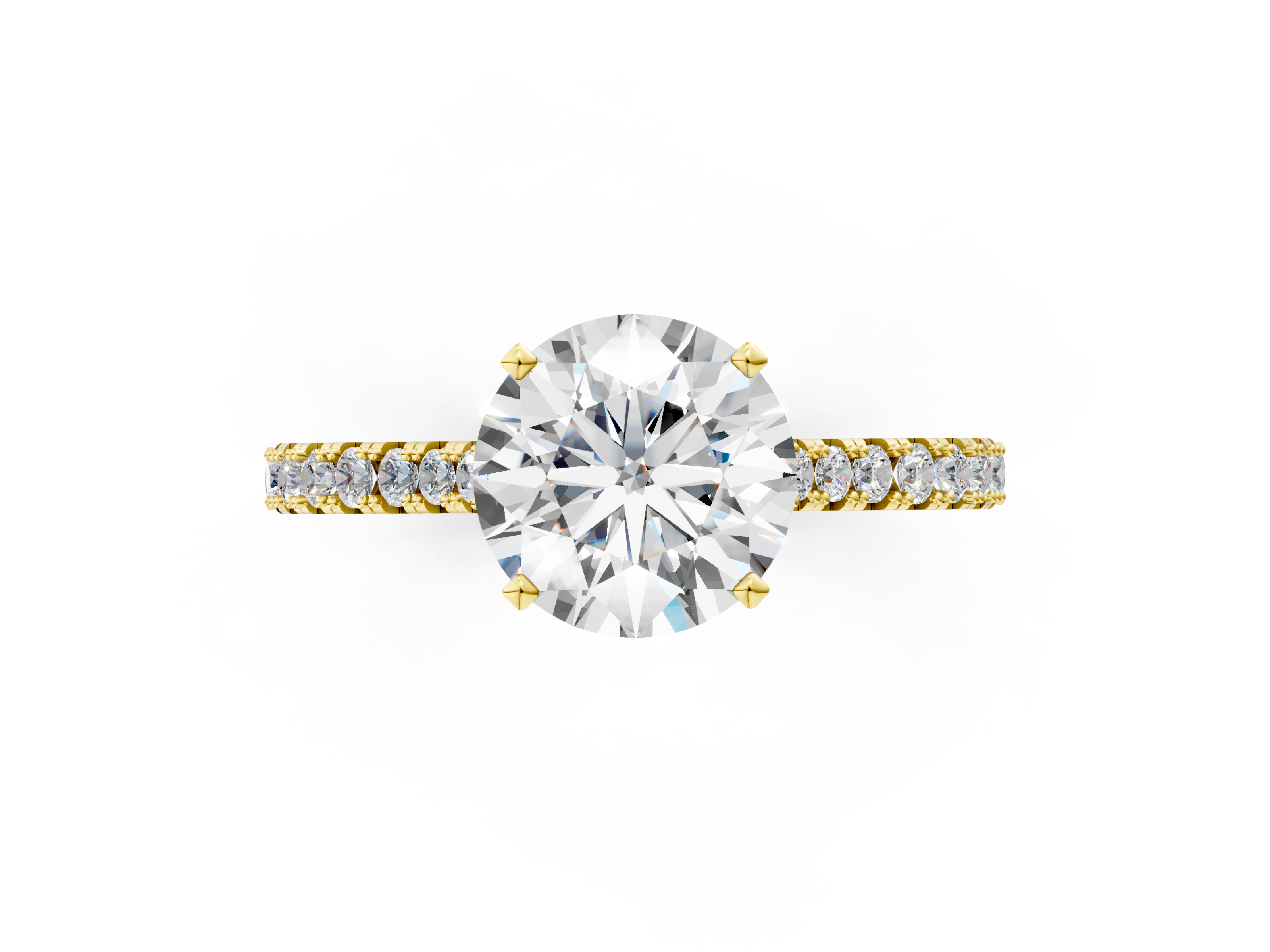 Yellow gold Round Cut Solitaire Diamond Engagement Ring with Pave Band and Four-Prong Setting_131