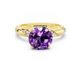 Yellow gold Round Cut Solitaire Diamond Engagement Ring with Twisted Pave Band and Four-Prong Setting