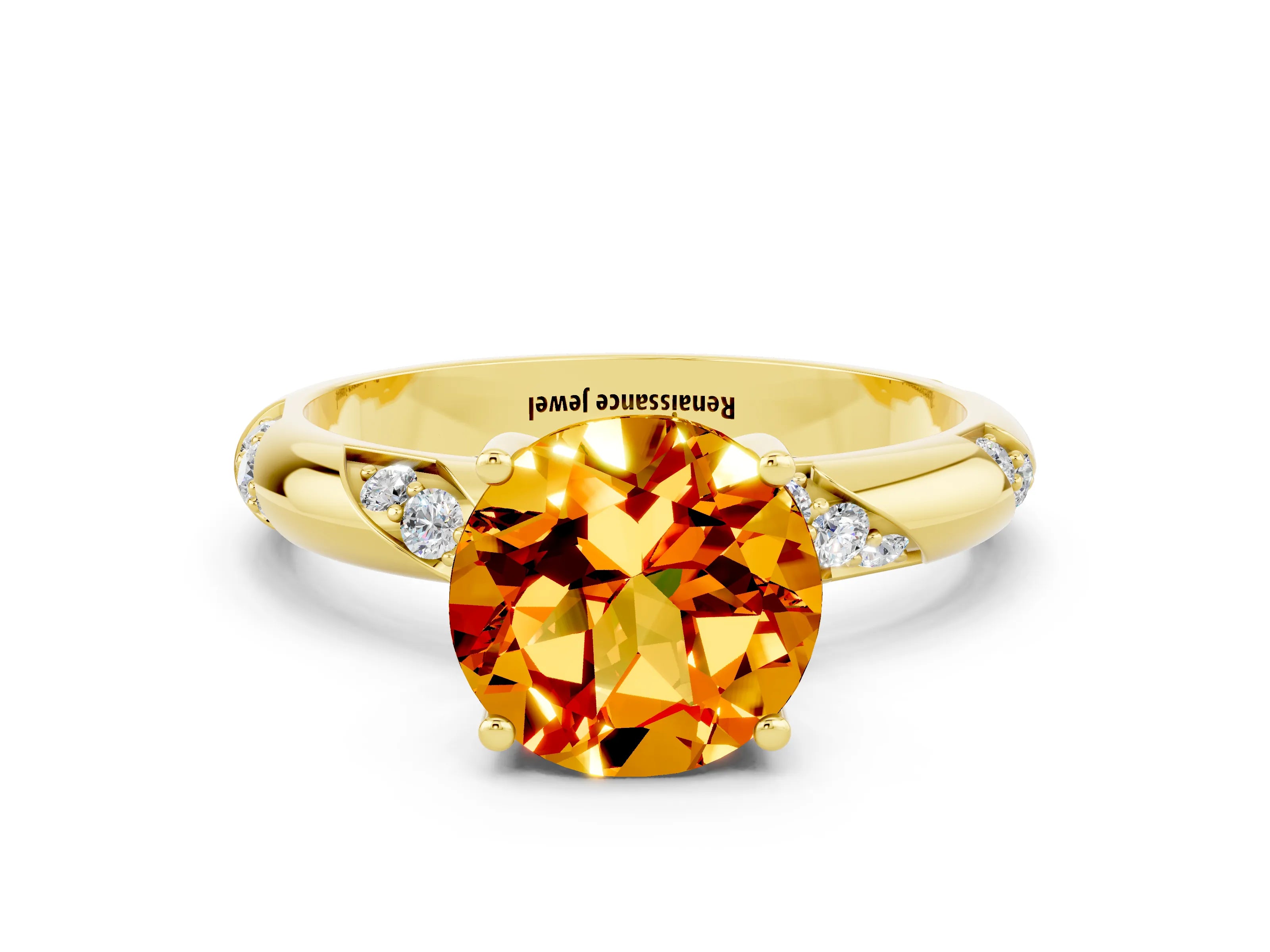 Yellow gold Round Cut Solitaire Diamond Engagement Ring with Twisted Pave Band and Four-Prong Setting