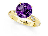 Yellow gold Round Cut Solitaire Diamond Engagement Ring with Twisted Pave Band and Four-Prong Setting_1