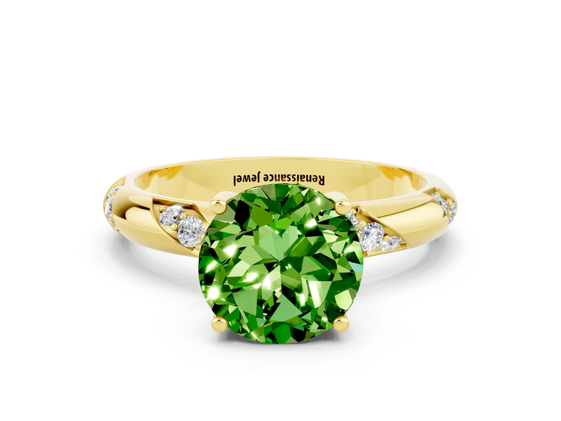 Yellow gold Round Cut Solitaire Diamond Engagement Ring with Twisted Pave Band and Four-Prong Setting