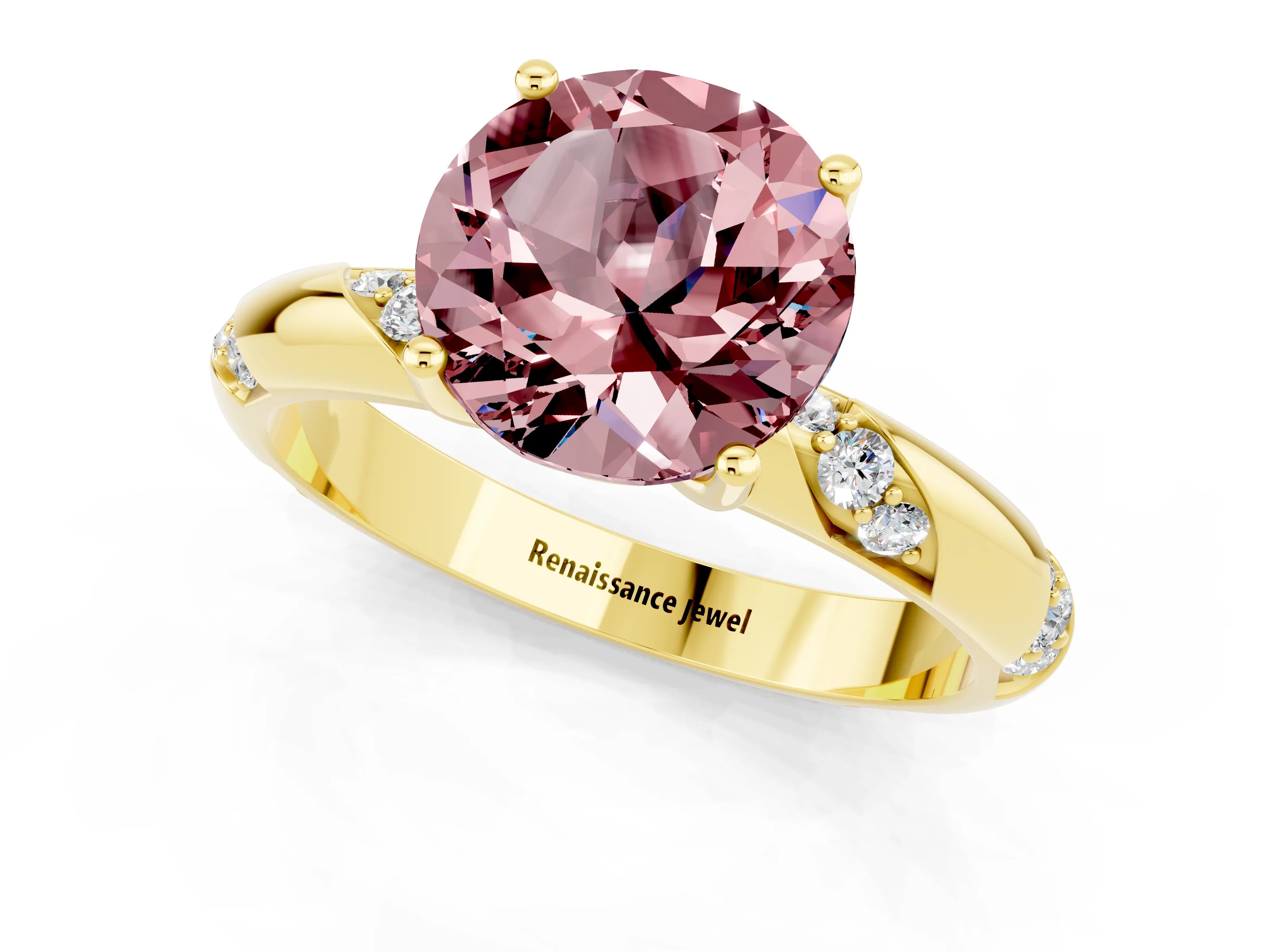 Yellow gold Round Cut Solitaire Diamond Engagement Ring with Twisted Pave Band and Four-Prong Setting_1