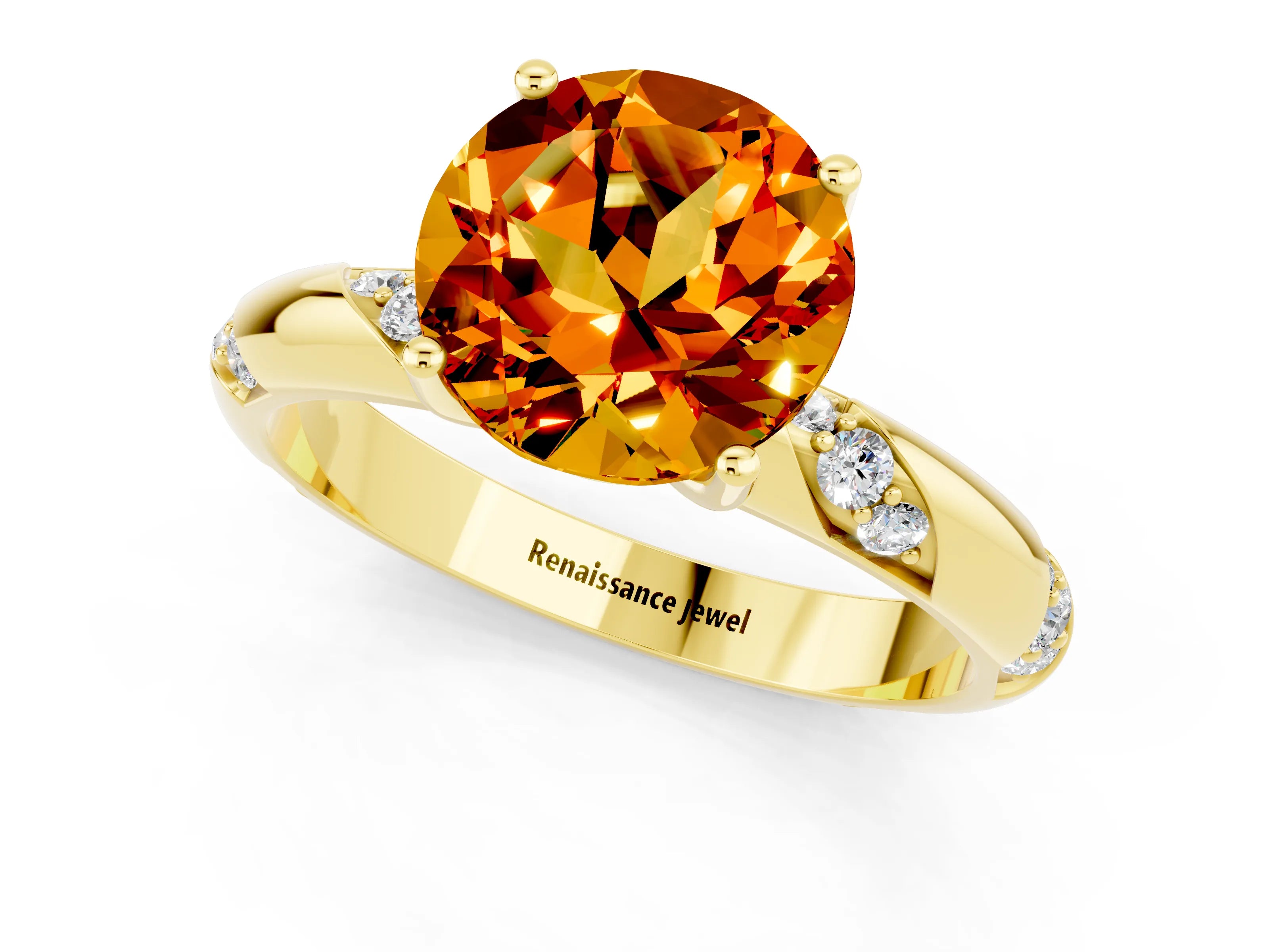 Yellow gold Round Cut Solitaire Diamond Engagement Ring with Twisted Pave Band and Four-Prong Setting_1