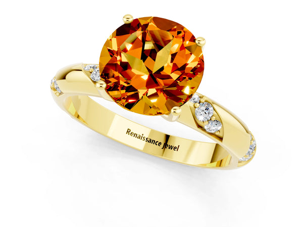Yellow gold Round Cut Citrine Solitaire Engagement Ring with Twisted Round  Accent Band and Prong Setting