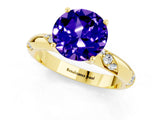 Yellow gold Round Cut Solitaire Diamond Engagement Ring with Twisted Pave Band and Four-Prong Setting_1