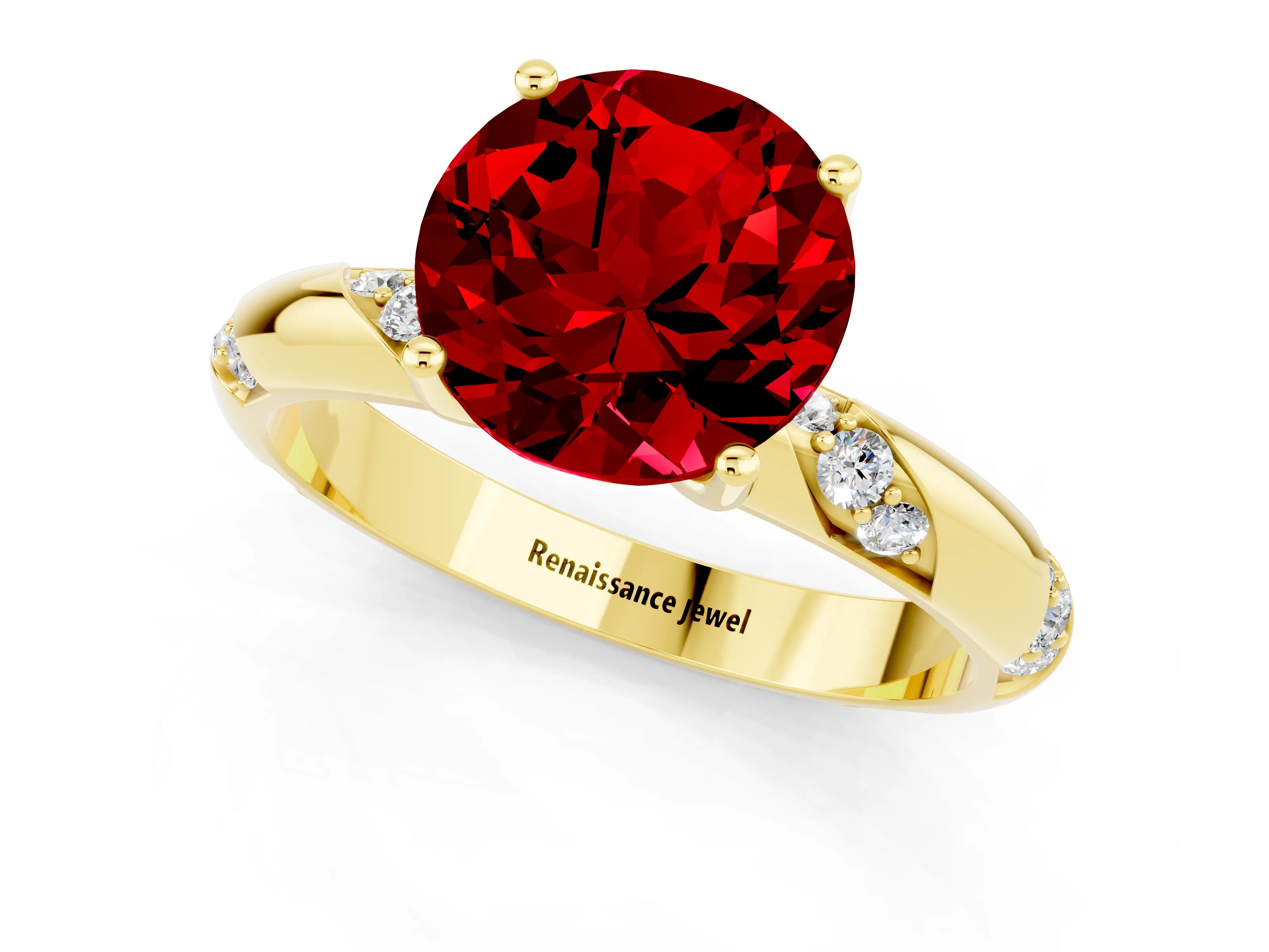 Yellow gold Round Cut Solitaire Diamond Engagement Ring with Twisted Pave Band and Four-Prong Setting_1