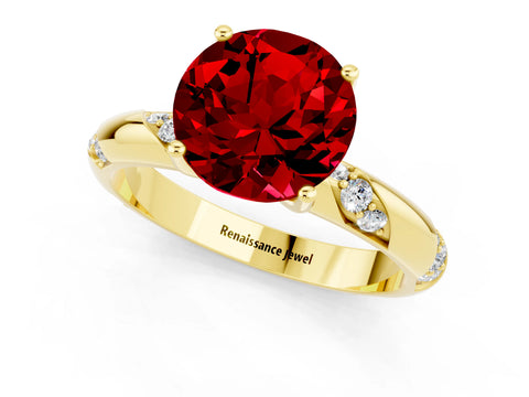 Yellow gold Round Cut Solitaire Diamond Engagement Ring with Twisted Pave Band and Four-Prong Setting_1