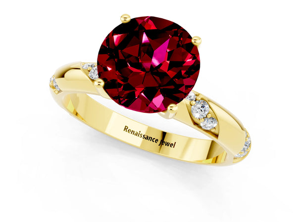 Yellow gold Round Cut Garnet Solitaire Engagement Ring with Twisted Round  Accent Band and Prong Setting