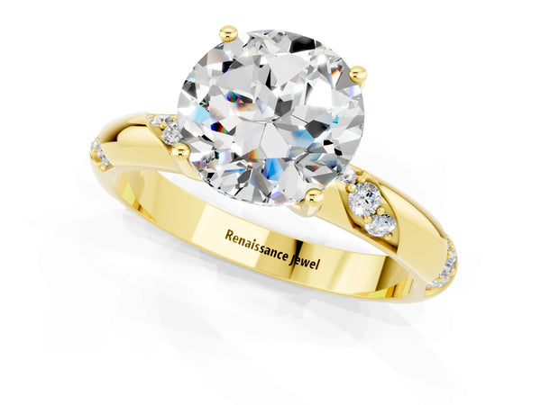 Yellow gold Round Cut Moissanite Solitaire Engagement Ring with Twisted Round  Accent Band and Prong Setting