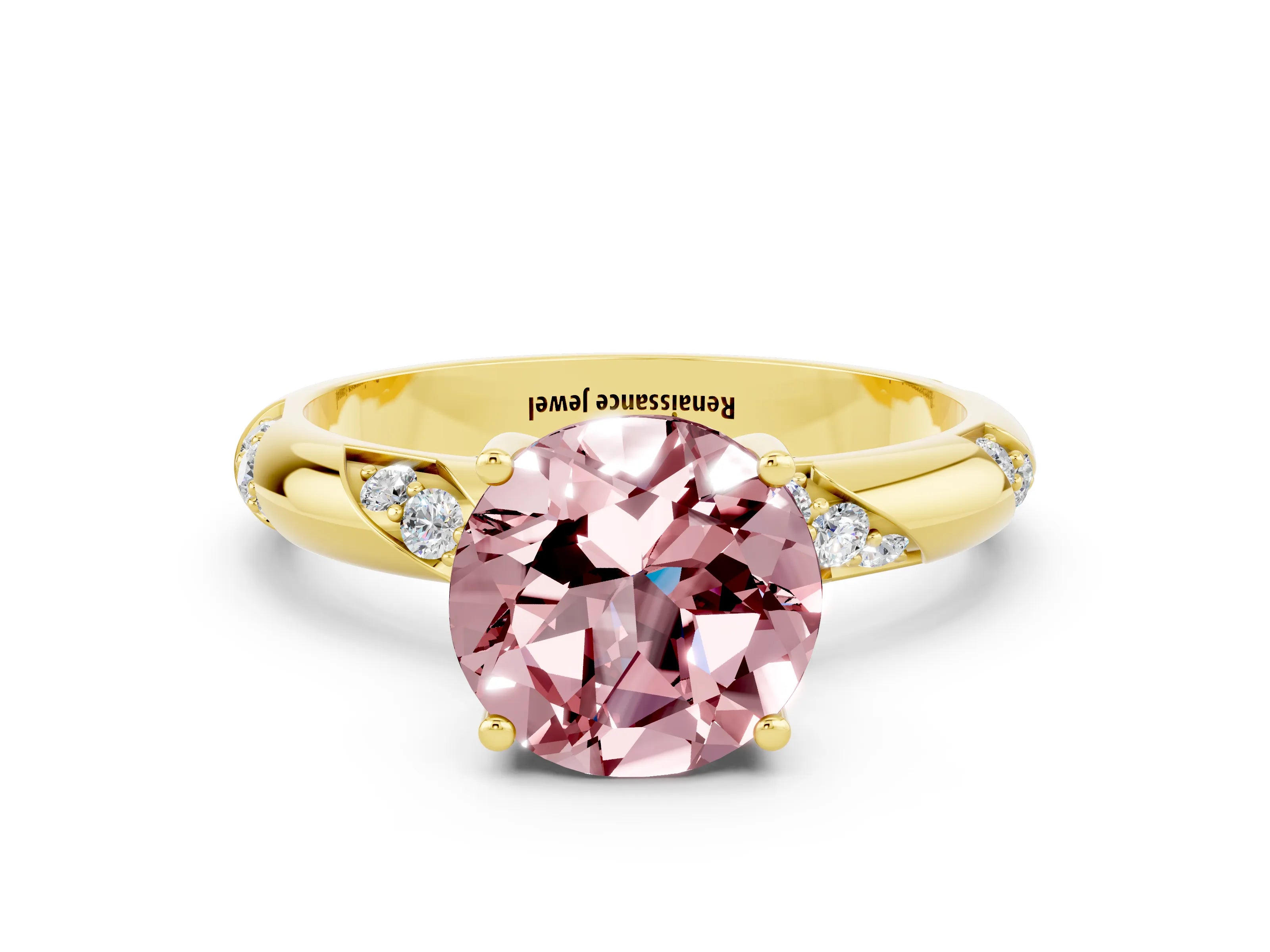 Yellow gold Round Cut Solitaire Diamond Engagement Ring with Twisted Pave Band and Four-Prong Setting