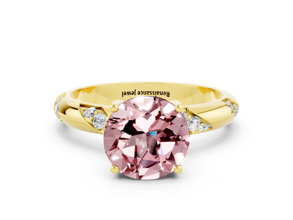 Yellow gold Round Cut Solitaire Diamond Engagement Ring with Twisted Pave Band and Four-Prong Setting