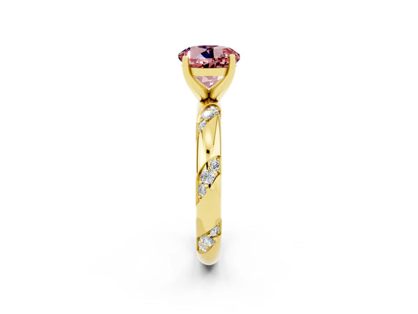 Yellow gold Round Cut Solitaire Diamond Engagement Ring with Twisted Pave Band and Four-Prong Setting