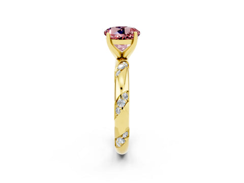 Yellow gold Round Cut Solitaire Diamond Engagement Ring with Twisted Pave Band and Four-Prong Setting_2