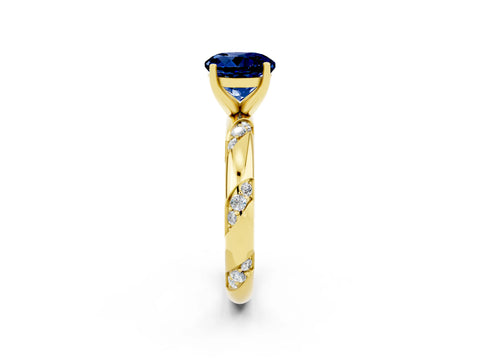 Yellow gold Round Cut Solitaire Diamond Engagement Ring with Twisted Pave Band and Four-Prong Setting_2