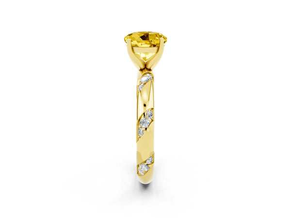 Yellow gold Round Cut Yellow Sapphire Solitaire Engagement Ring with Twisted Round  Accent Band and Prong Setting