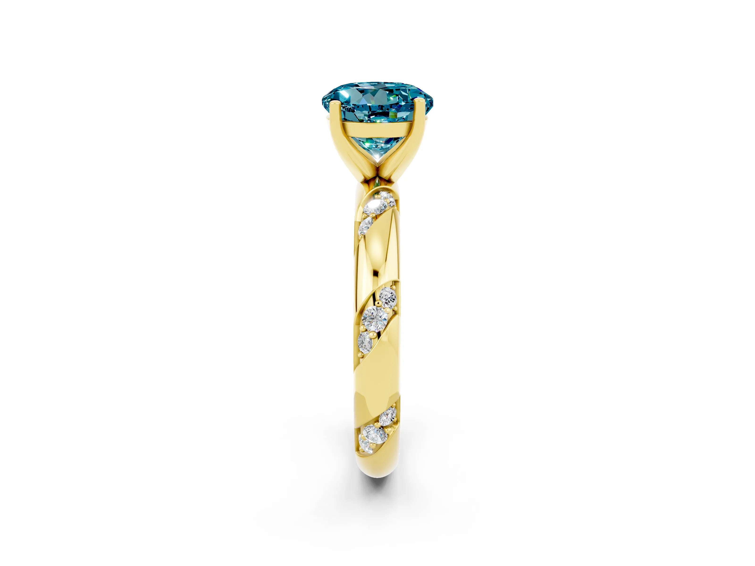 Yellow gold Round Cut Solitaire Diamond Engagement Ring with Twisted Pave Band and Four-Prong Setting_2