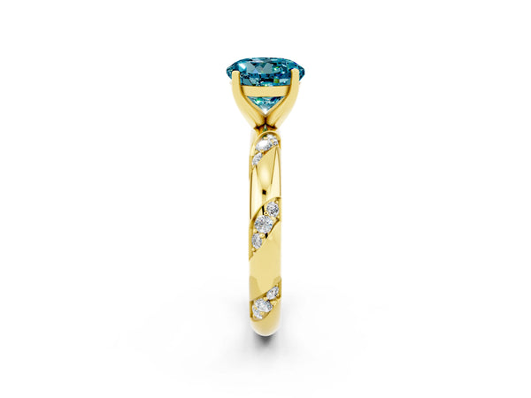 Yellow gold Round Cut Solitaire Diamond Engagement Ring with Twisted Pave Band and Four-Prong Setting