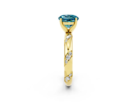Yellow gold Round Cut Solitaire Diamond Engagement Ring with Twisted Pave Band and Four-Prong Setting_2
