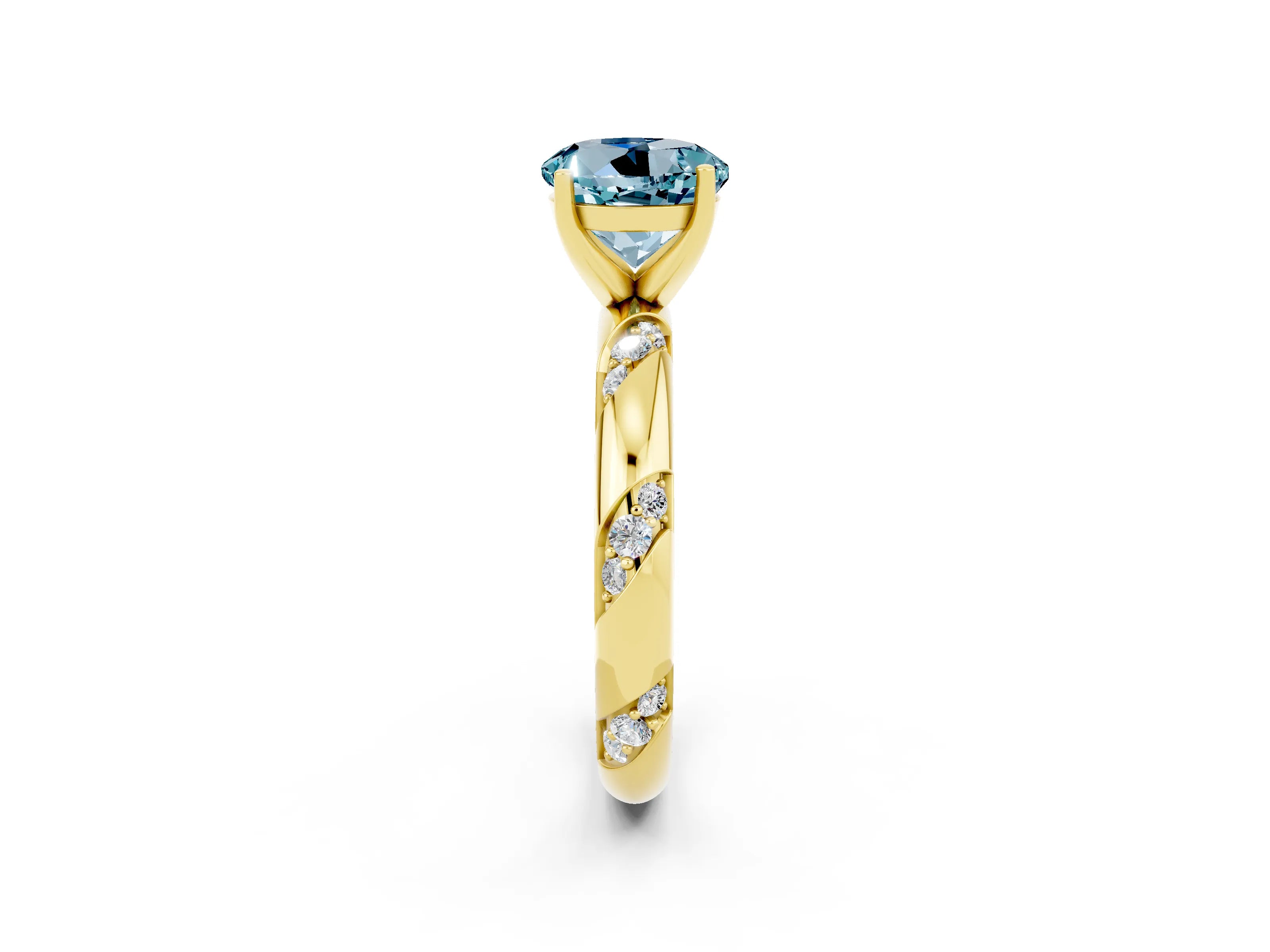 Yellow gold Round Cut Solitaire Diamond Engagement Ring with Twisted Pave Band and Four-Prong Setting_2