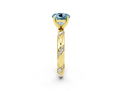 Yellow gold Round Cut Solitaire Diamond Engagement Ring with Twisted Pave Band and Four-Prong Setting_2